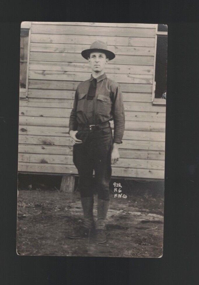 World War I Era Man in Military Uniform RPPC Postcard Almond NY