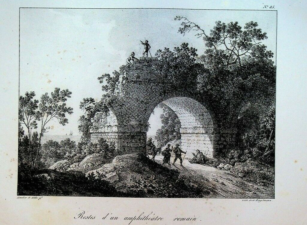 Godefroy Engelmann Lithograph 1820s Amphitheater Remains in Nice #85