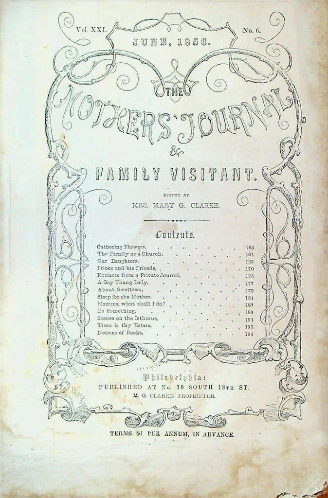 Mother's Journal & Family Visitant Magazine June 1856 Mary G Clarke
