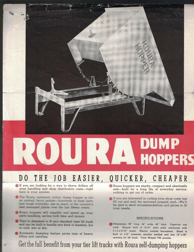 Roura Dump Hoppers ad sheet 1940s Roura Iron Works Detroit Michigan