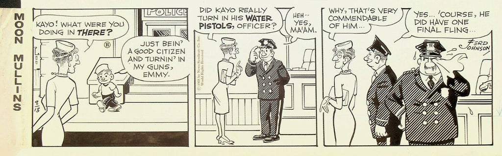 Moon Mullins Ferd Johnson Original Comic Strip Art August 13 1968 Police