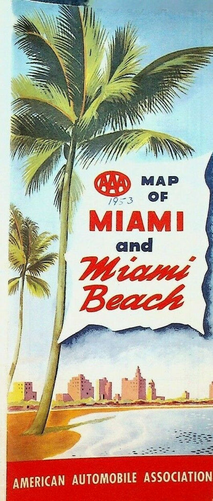 Miami Miami Beach Florida Triple A AAA Map 1953 American Automobile Association