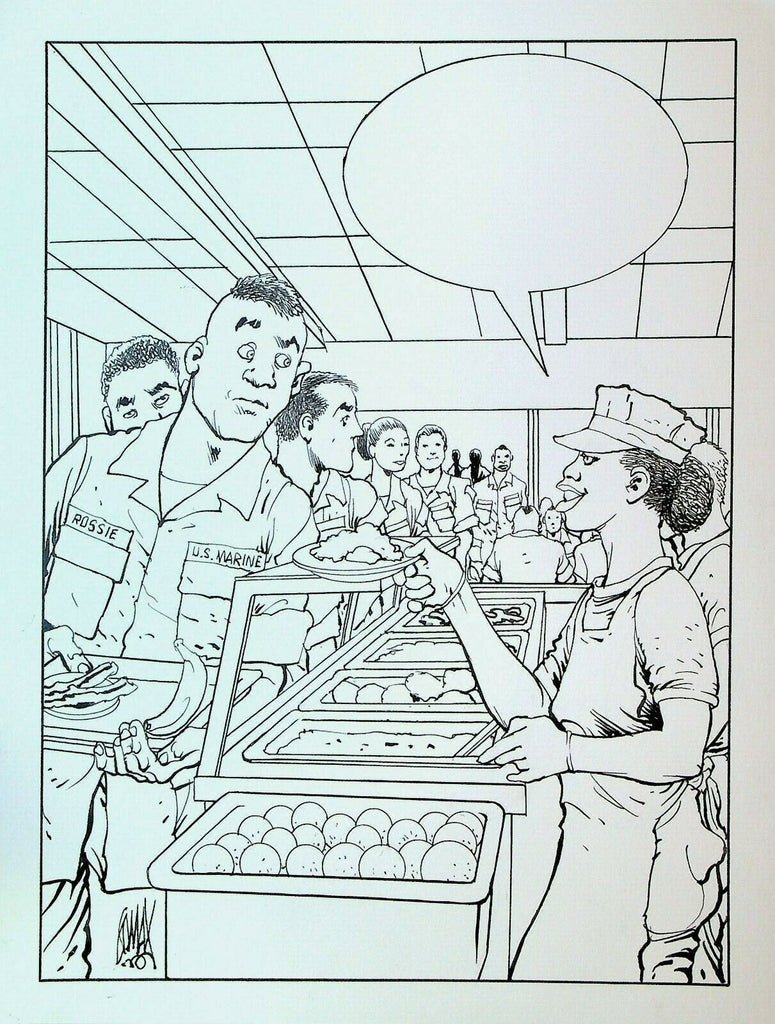 Leatherneck Magazine Original Comic Art Don Lomax 1990s Marines Mess Hall SOS