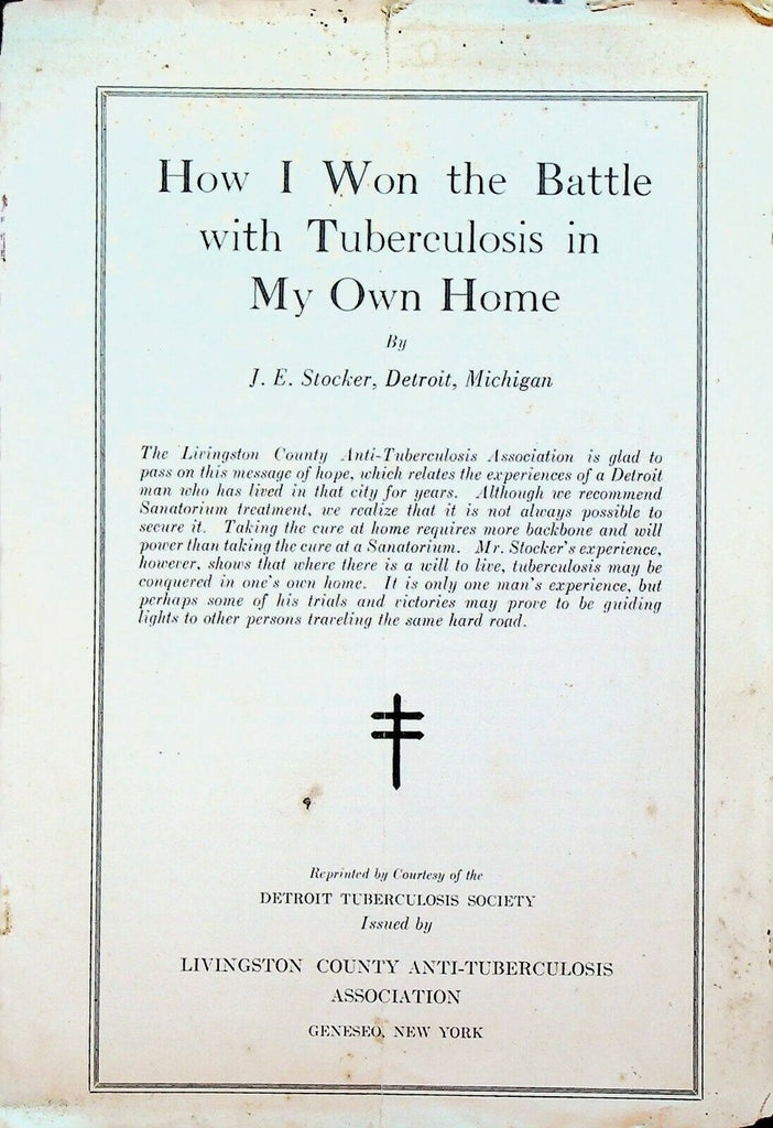 Tuberculosis in My Own Home JE Stocker 1910s Detroit Livingston County NY
