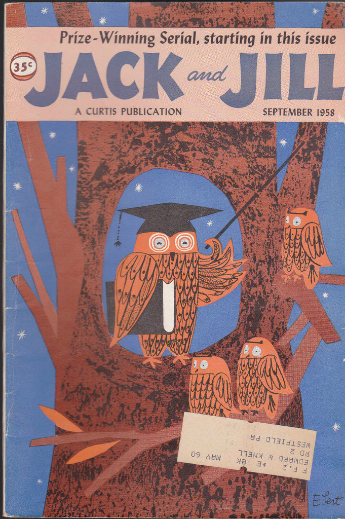 Jack and Jill Magazine Wise Owl Teacher Cover Marion Ebert September 1958