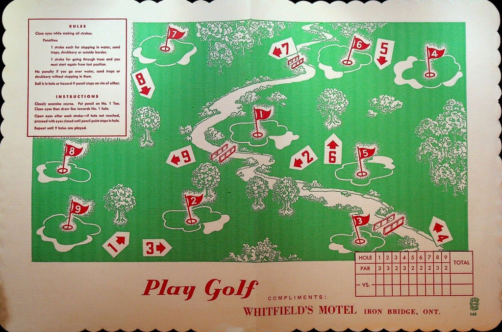 Whitfield's Motel Placemat 1970s Iron Bridge Ontario Canada Play Golf