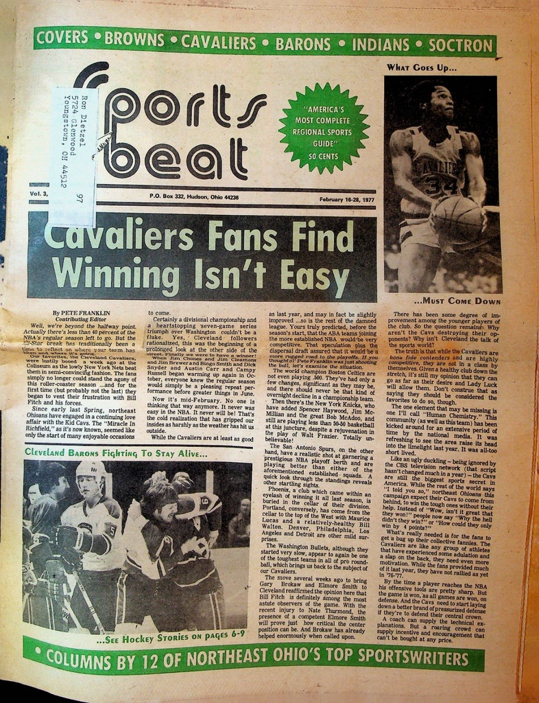 Sports Beat Magazine February 16 1977 Cleveland Cavaliers Barons