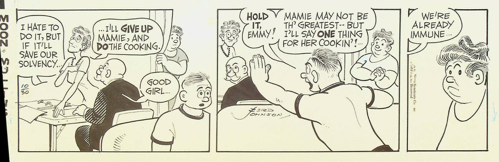Moon Mullins Ferd Johnson Original Comic Strip Art October 30 1969