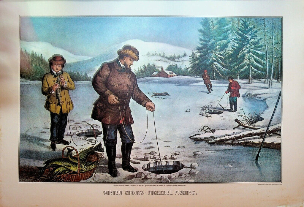 Currier & Ives Calendar Topper 1965 Winter Sports Pickerel Fishing