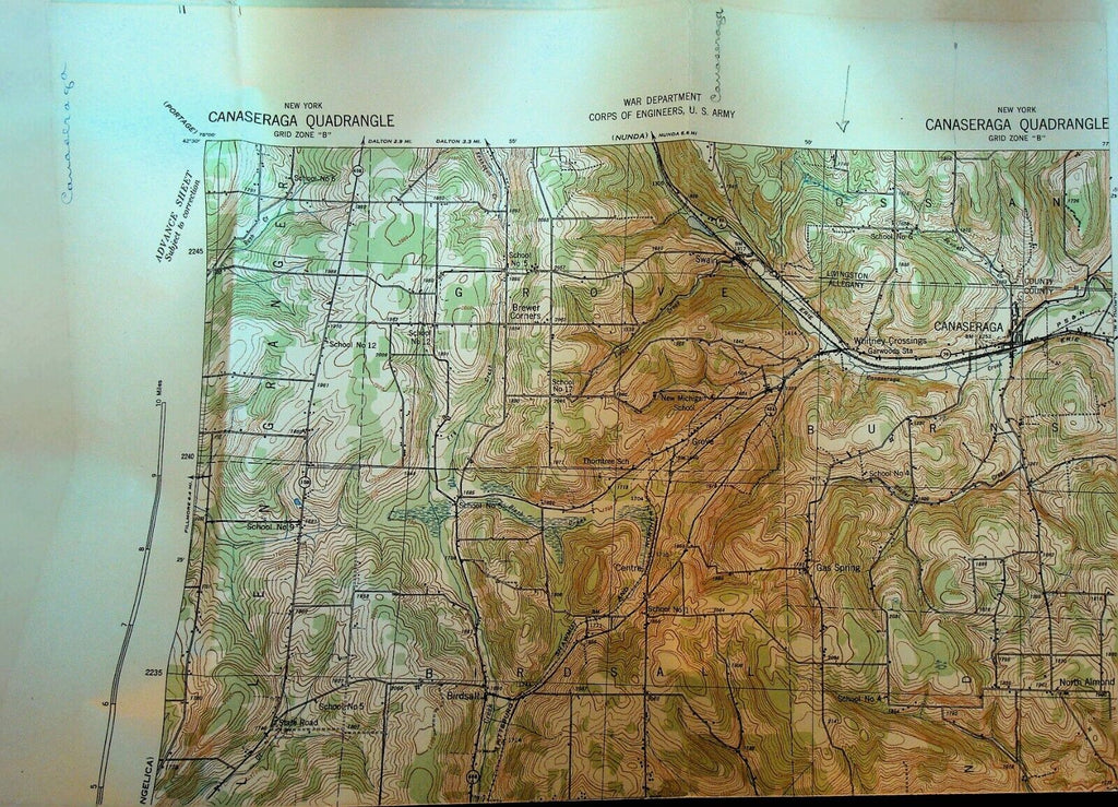 Canaseraga NY Quadrangle Geological Survey Topographical Map 1940