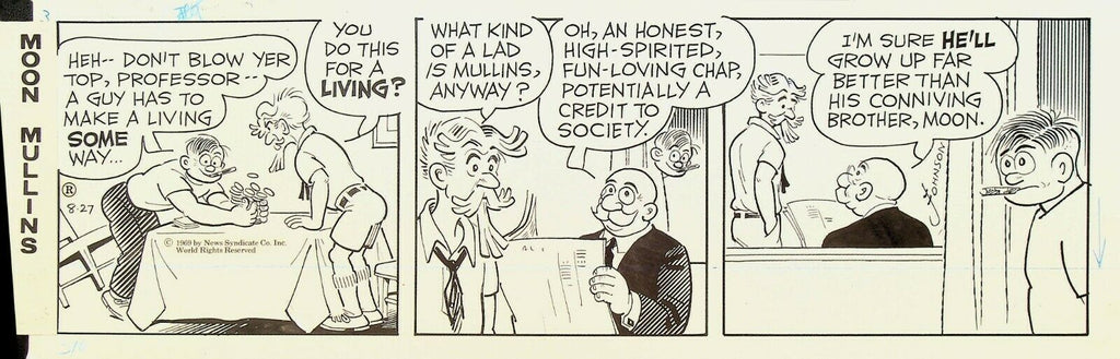 Moon Mullins Ferd Johnson Original Comic Strip Art August 27 1969