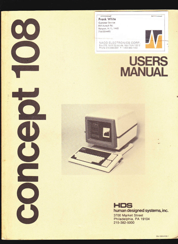 Concept 108 Users Manual- HDS Human Designed Systems Inc 1981 Computer