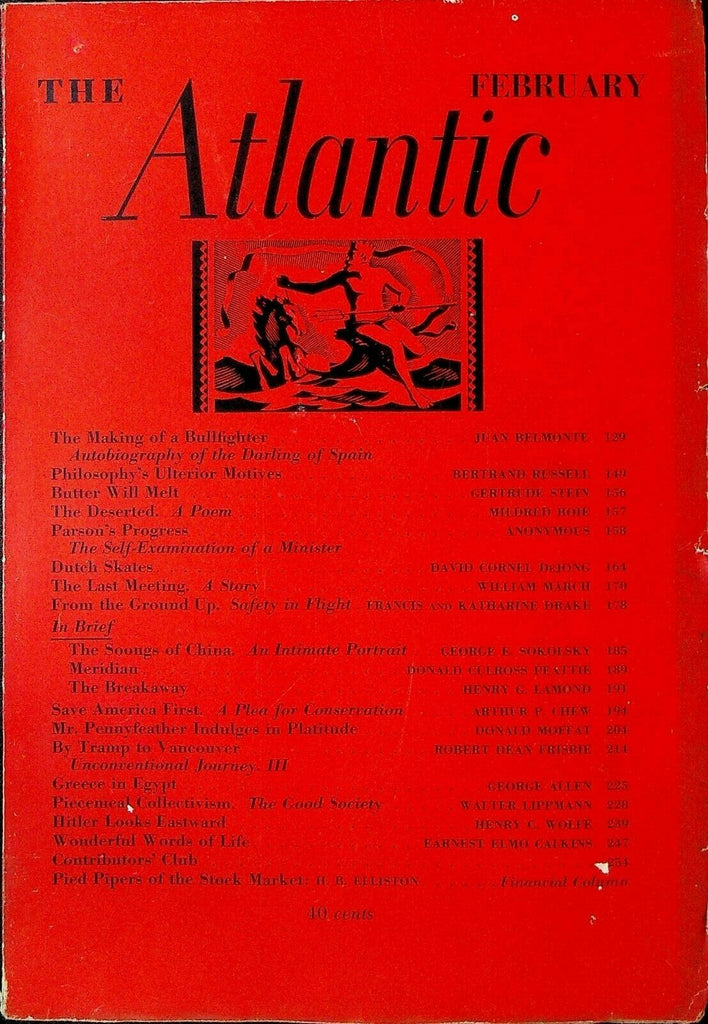 Atlantic Magazine February 1937 Juan Belmonte Bullfighter Adolf Hitler Soongs