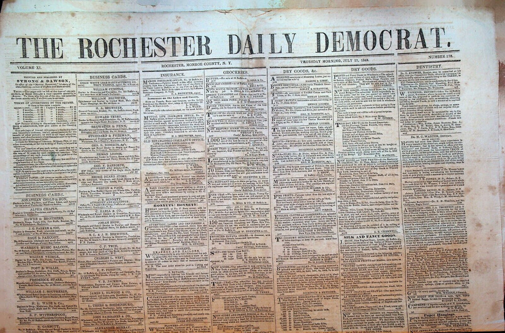 Rochester NY Daily Democrat Newspaper July 27 1843 Edward Bouverie Pusey