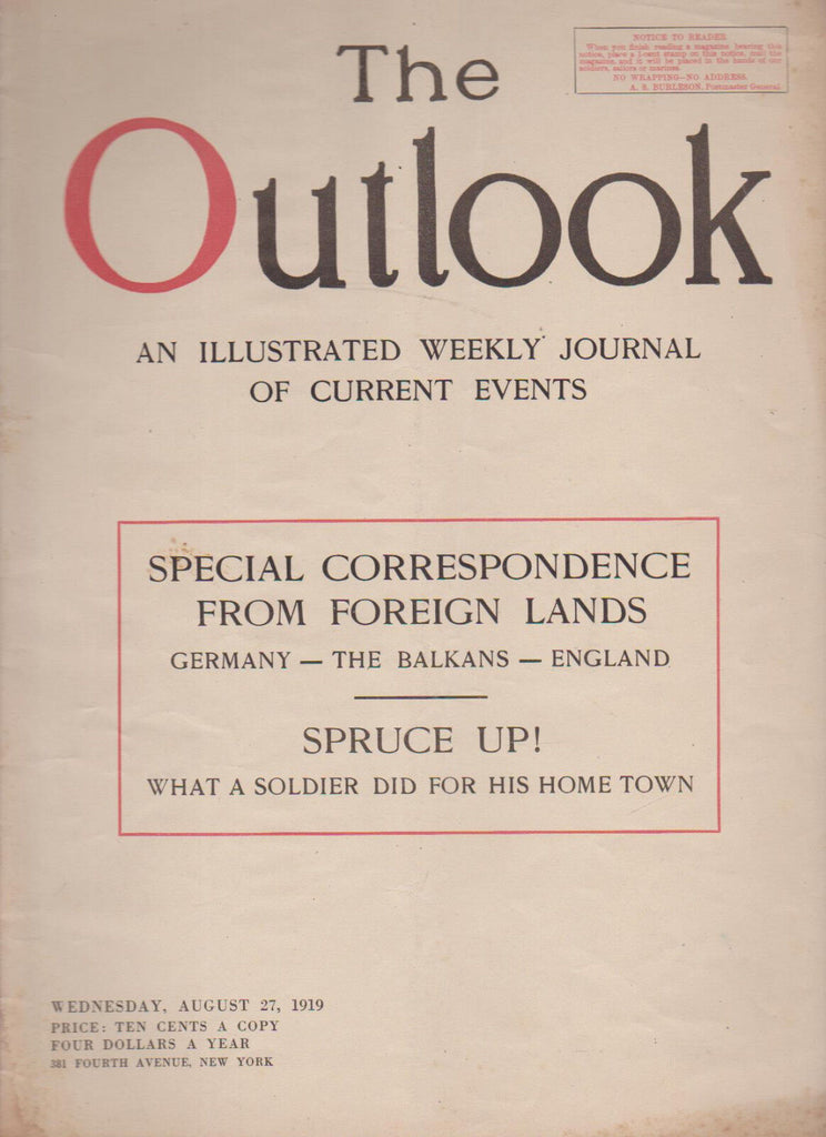Outlook Magazine August 27 1919 Germany Balkans England