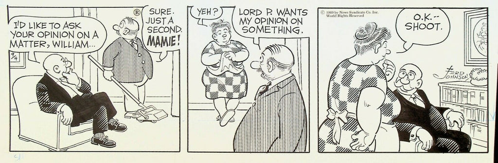 Moon Mullins Ferd Johnson Original Comic Strip Art September 4 1969