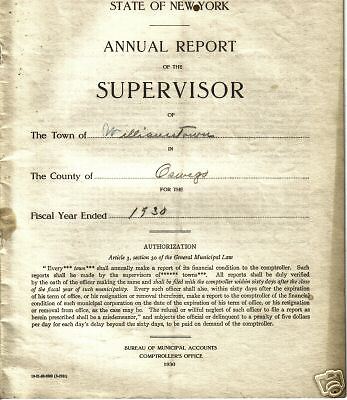 Williamstown Oswego County NY 1930 Supervisor's Report