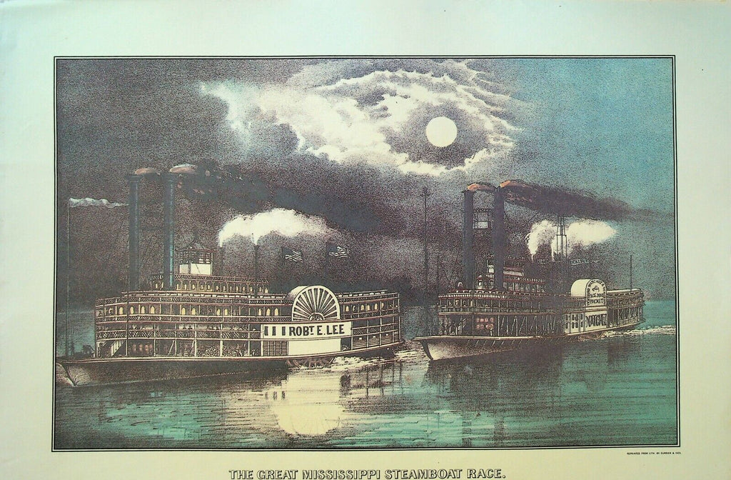 Currier & Ives Calendar Topper 1982 Great Mississippi Steamboat Race