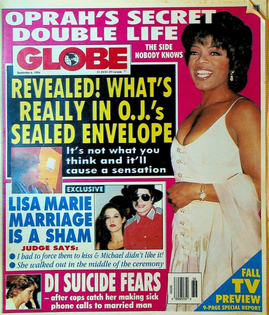 Globe September 6 1994 Oprah Winfrey Michael Jackson OJ Simpson Princess Diana