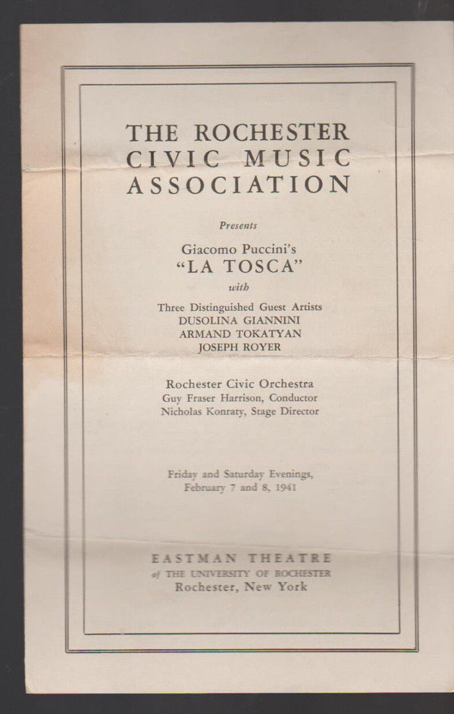 La Tosca Porgram 1941 Dusolina Giannini Armand Tokatyan Joseph Boyer