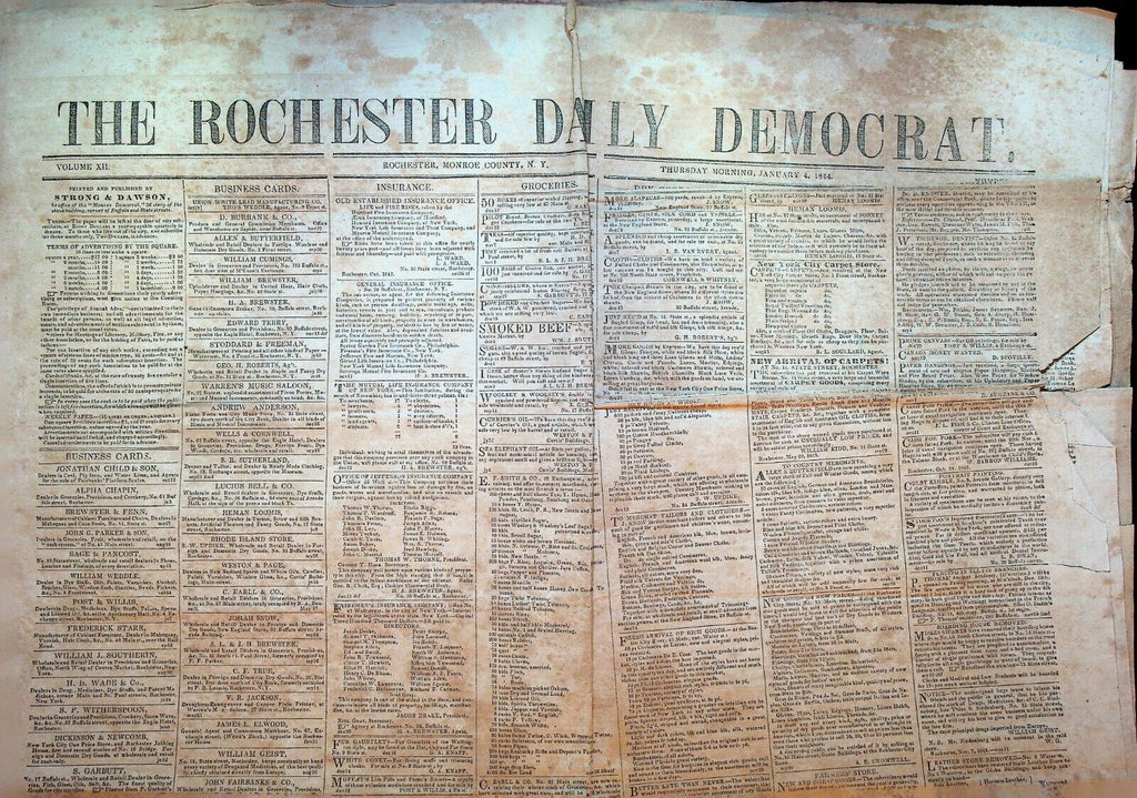 Rochester NY Daily Democrat Newspaper January 4 1844 Abolitionists