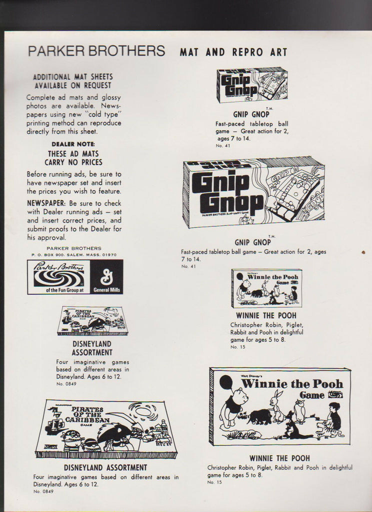 Parker Brothers Nerf Repro Art Sheets Lot of 10 1970s Games