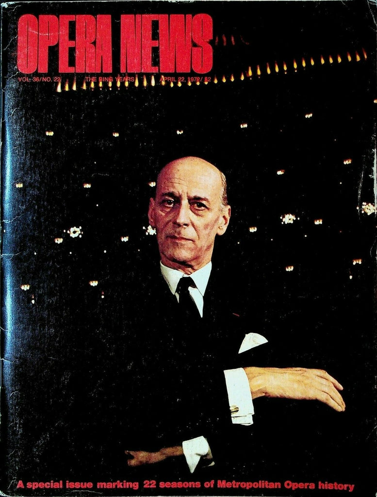 Opera News Magazine April 22 1972 Sir Rudolf Bing Metropolitan Opera