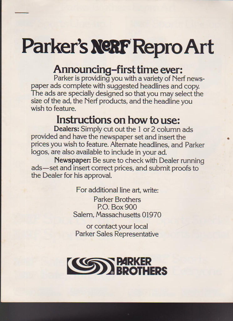 Parker Brothers Nerf Repro Art Catalog Sports Trucks Animals Football