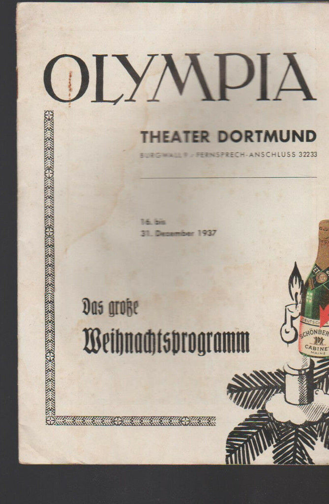 Olympia Theater Dortmund Germany Program December 1937