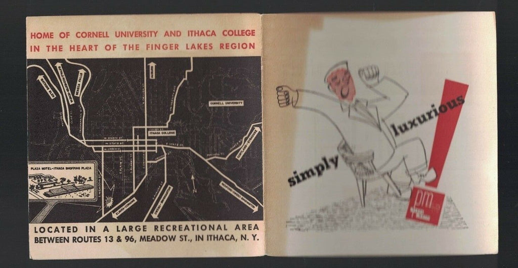 Plaza Motel in Ithaca NY Vintage Brochure Upstate New York