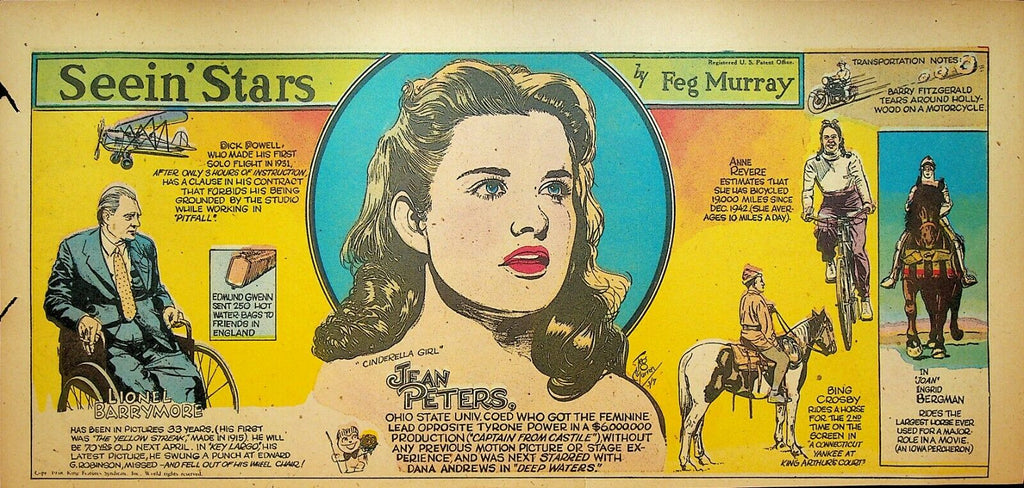 Seein Stars Comic Strip March 7 1948 Lionel Barrymore Bing Crosby Jean Peters