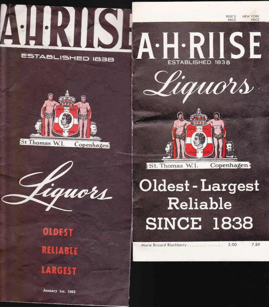 AH Riise Liquors St Thomas West Indies 2 Price Lists 1960s