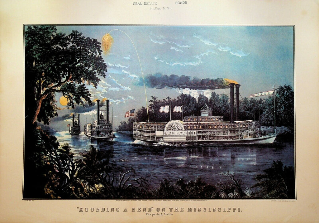 Currier & Ives Calendar Topper 1951 Rounding a Bend on the Mississippi River