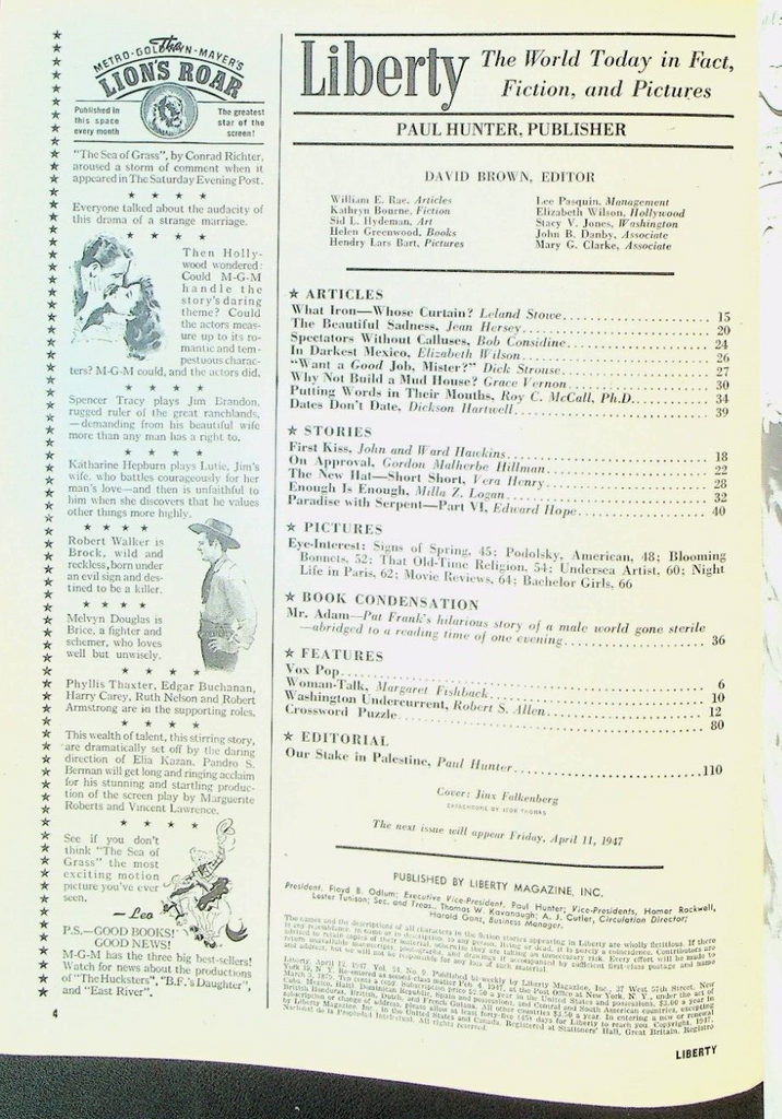 Liberty Magazine April 12 1947 Macomber Affair Pat Frank Mr Adam Vera Henry