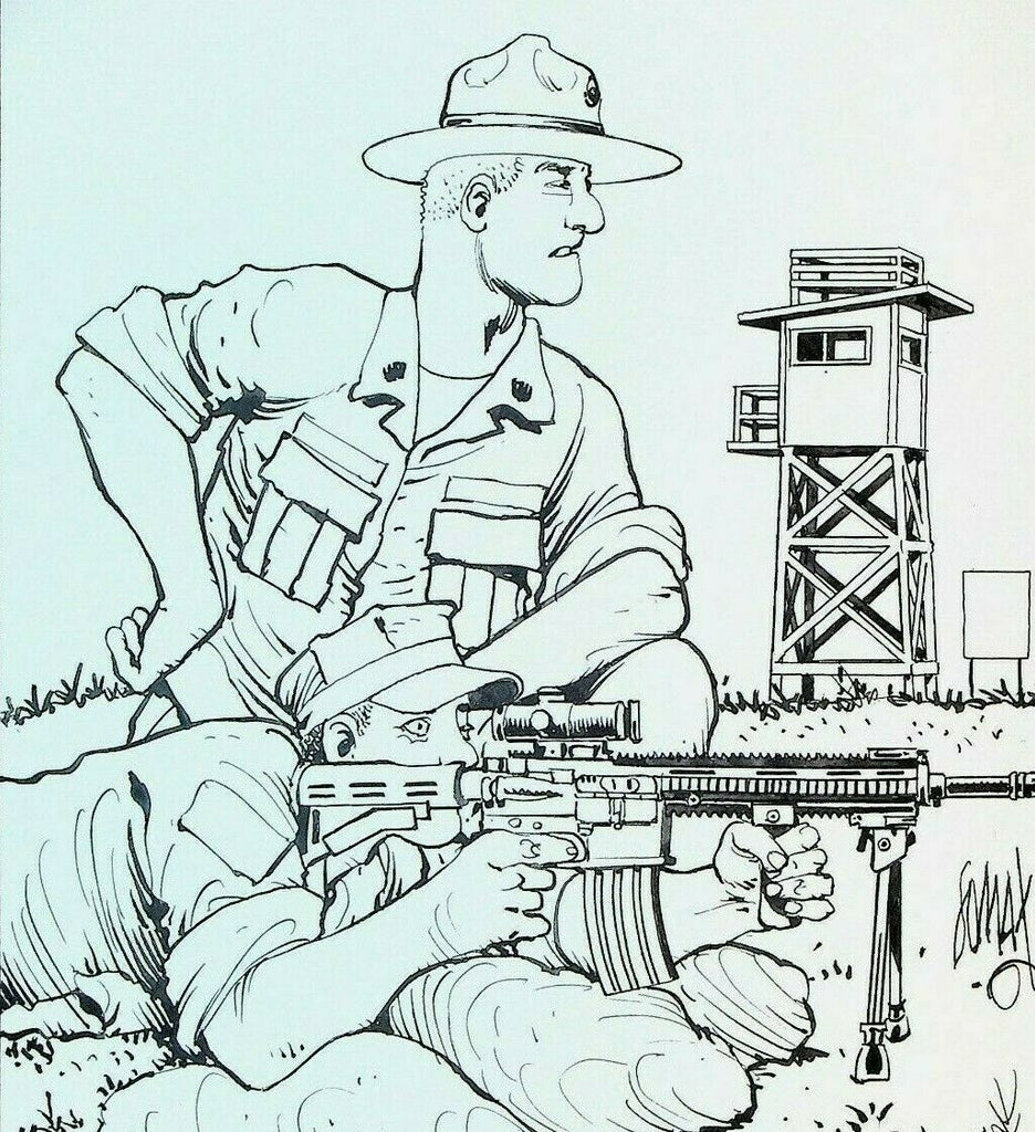 Leatherneck Magazine Original Comic Art Don Lomax 1990s Marines Shooting Range