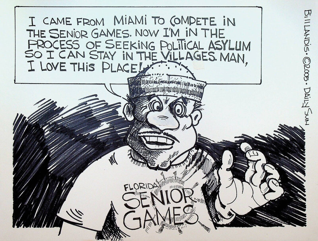 Bill Landis Original Cartoon Art The Villages Daily Sun 2005 Senior Games