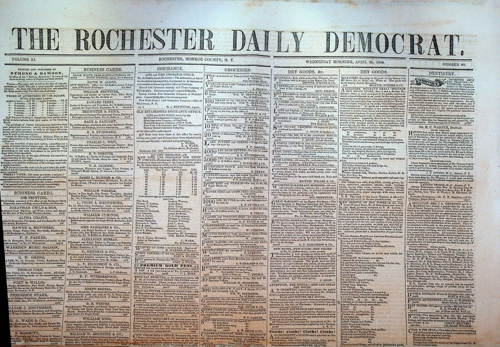 Rochester NY Daily Democrat Newspaper April 26 1843 James Audubon