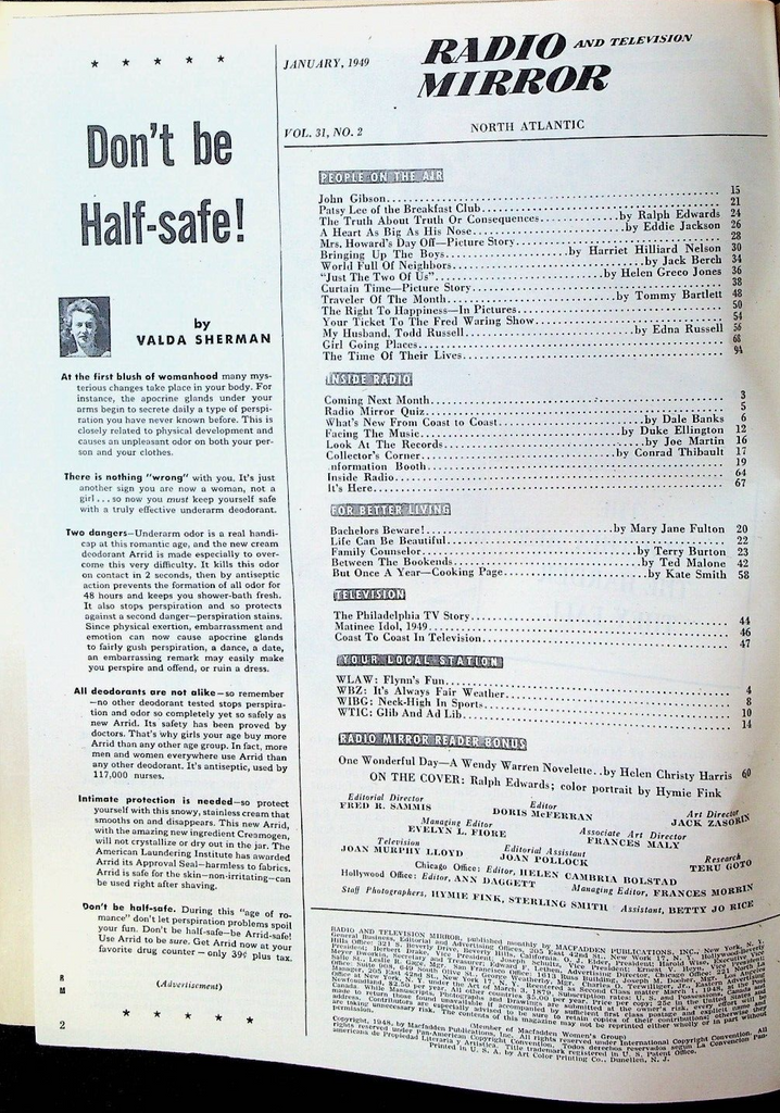 Radio Mirror January 1949 Ralph Edwards Fred Waring Patsy Lee John Gibson