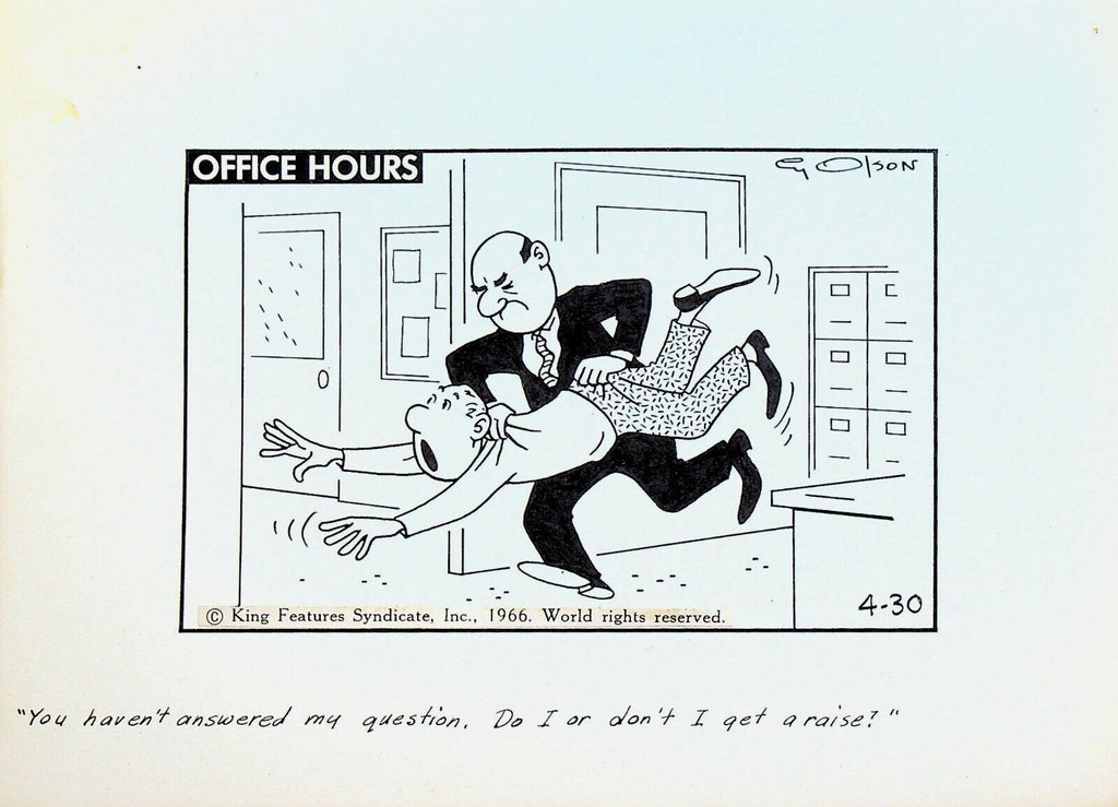 Office Hours by Cy Olson Original Comic Strip Art April 30 1966 Raise Request