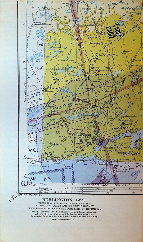 Burlington Vermont Sectional Aeronautical Chart US Air Force Edition W-9 1953