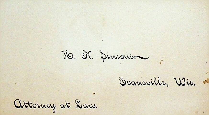 HN Simons Attorney at Law Business Card Evansville Wisconsin 1800s