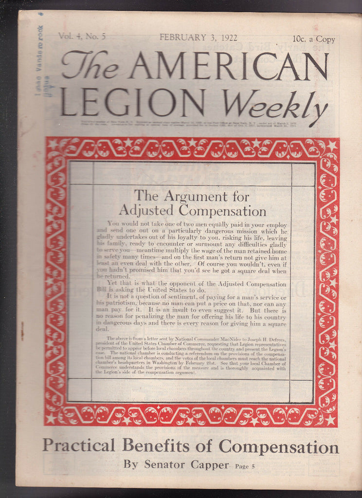 American Legion Magazine Adjusted Compensation Cover February 3 1922