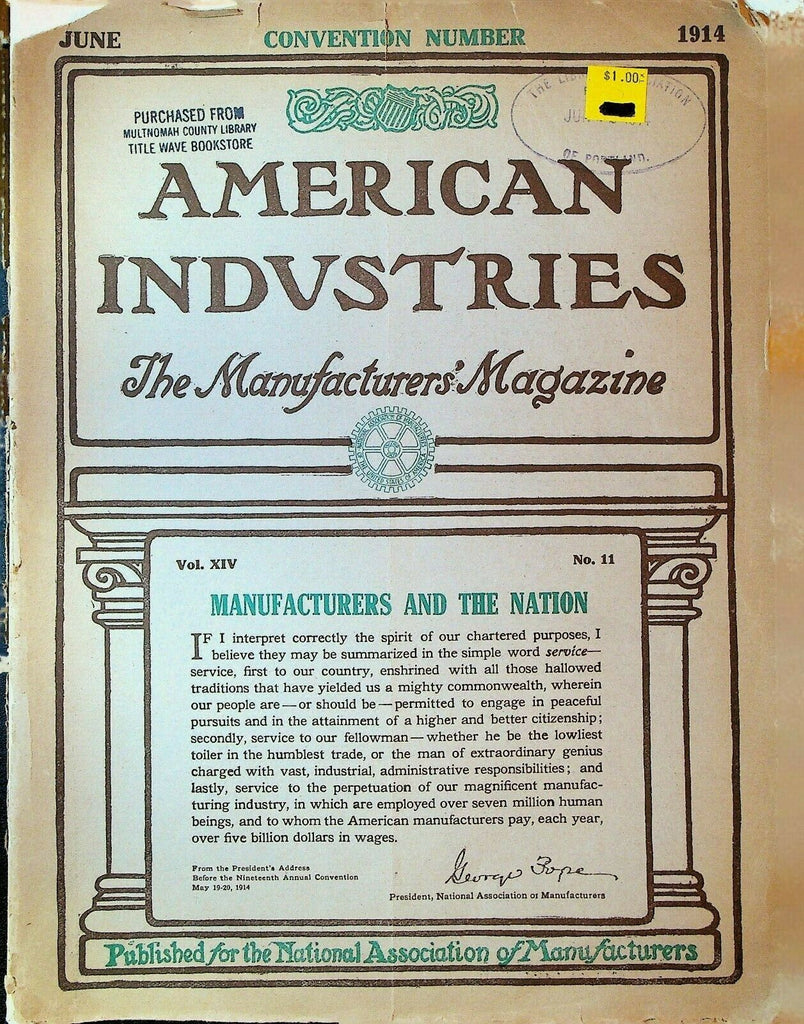 American Industries Magazine June 1914 Convention Issue Unionism Fire Prevention
