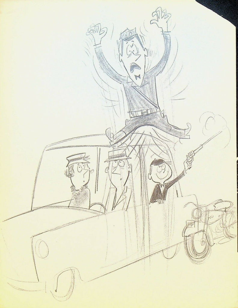 Lee DeGroot Original Art Gag Motorcycle Policeman Stopped Car Boy Shooting Gun