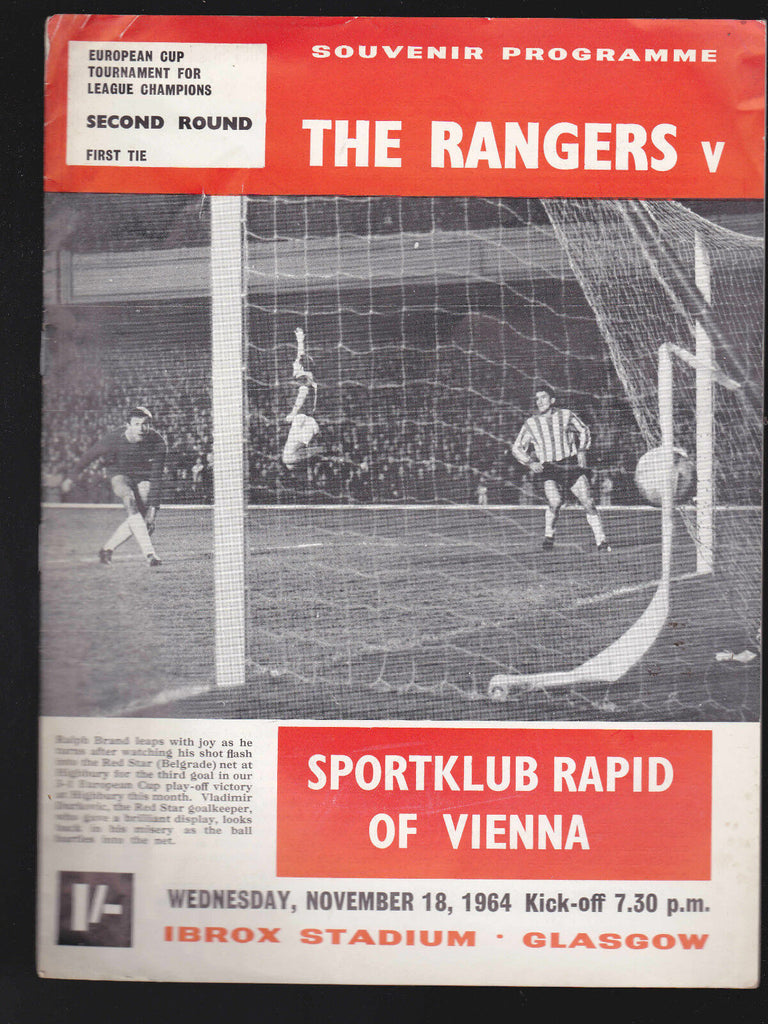 The Rangers v Sportklub Rapid of Vienna Souvenir Programme (Nov 18 1964)