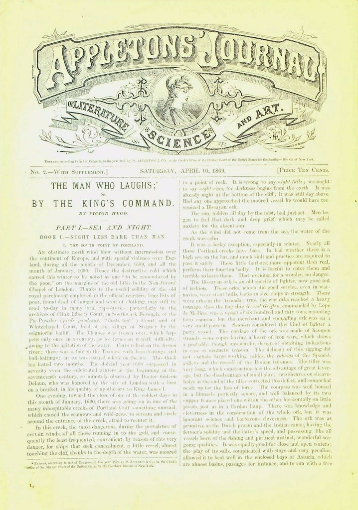 Appletons' Digest April 10 1869 Victor Hugo The Man Who Laughs Boston