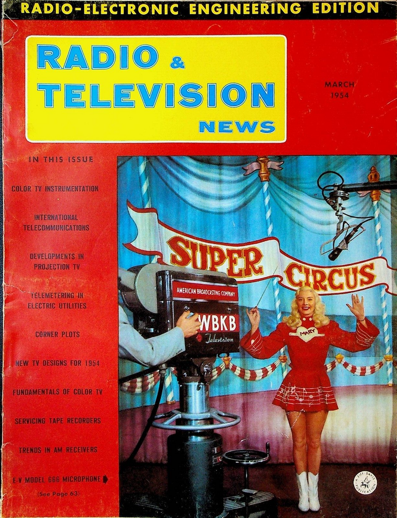 Radio & Television News Magazine March 1954 Mary Hartline Super Circus WBKB ABC