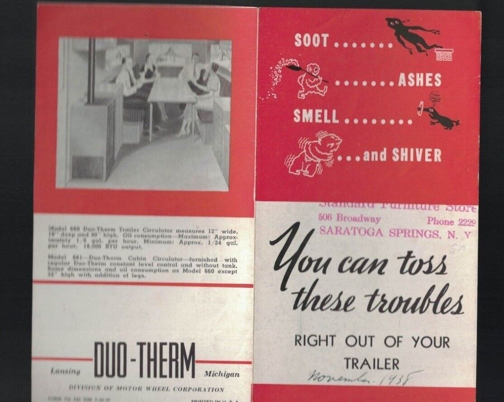 Duo-Therm Oil Burning Trailer & Cabin Circulators Brochure 1937 Lansing Michigan