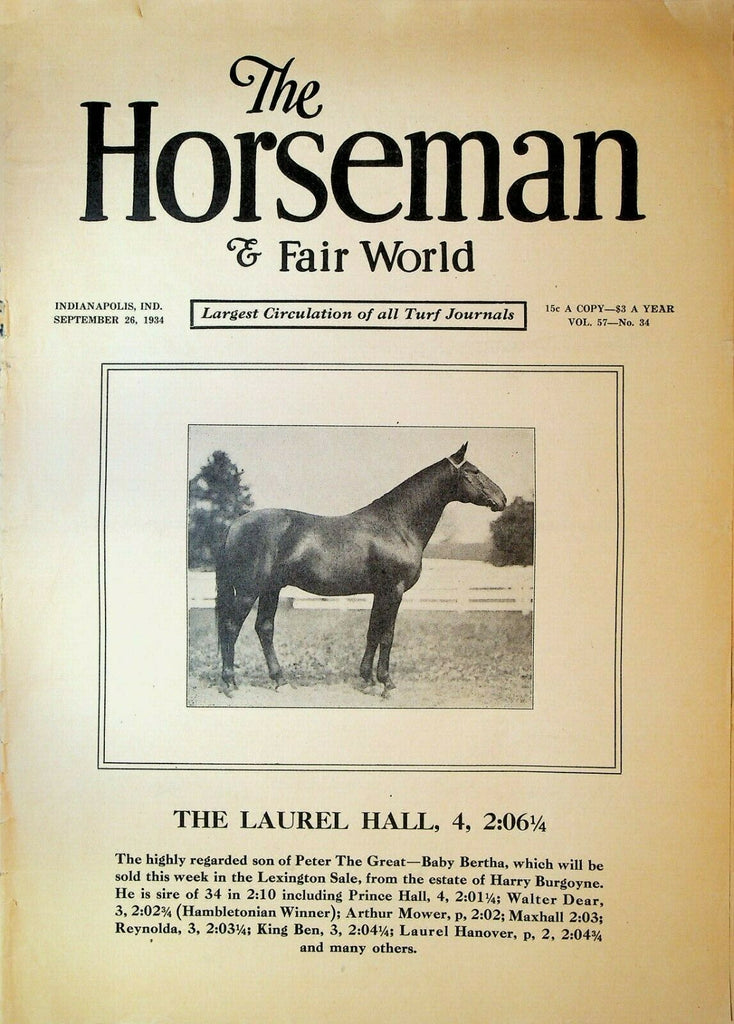 Horseman & Fair World Magazine Harness Racing September 26 1934 Laurel Hall