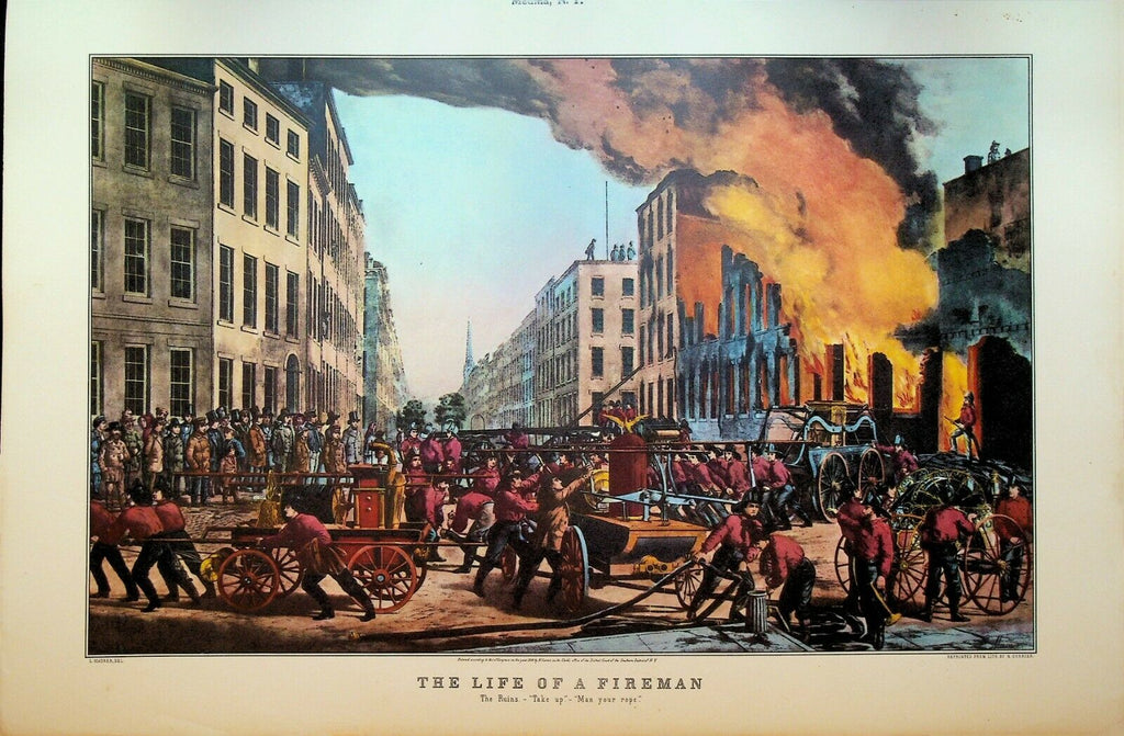 Currier & Ives Calendar Topper 1953 The Life of a Fireman The Ruins